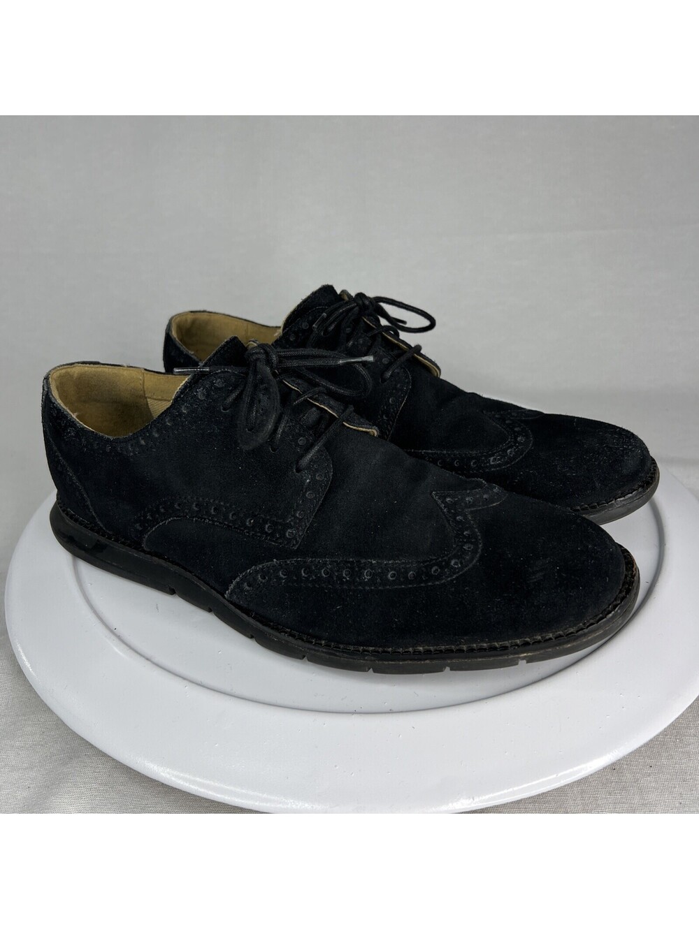 Cole Haan Grand OS Men Sz 10M Suede Black Wingtip Casual Loafer Lace Up C12470